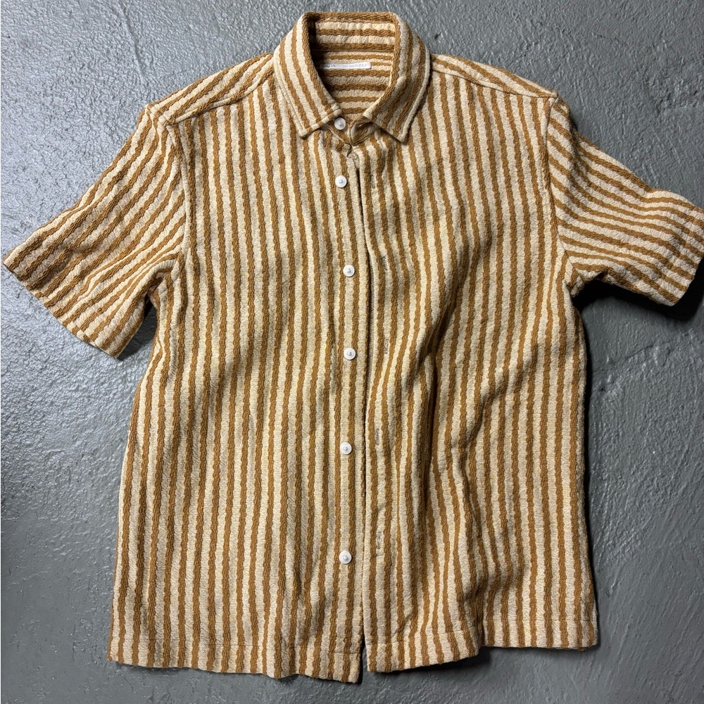 ZARA Tan and Cream Ribbed T Shirt